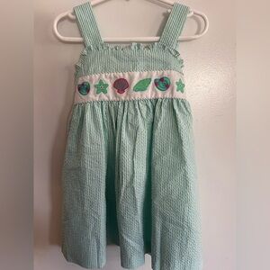 Marmellata Aqua Striped Dress with Embroidered Details